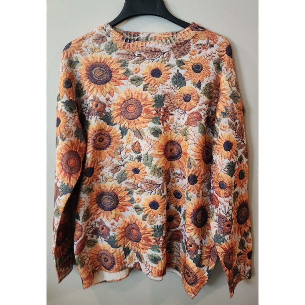 Unbranded Sunflower Tapestry Sweater Womens XL Yellow Excellent Boho Woven Top